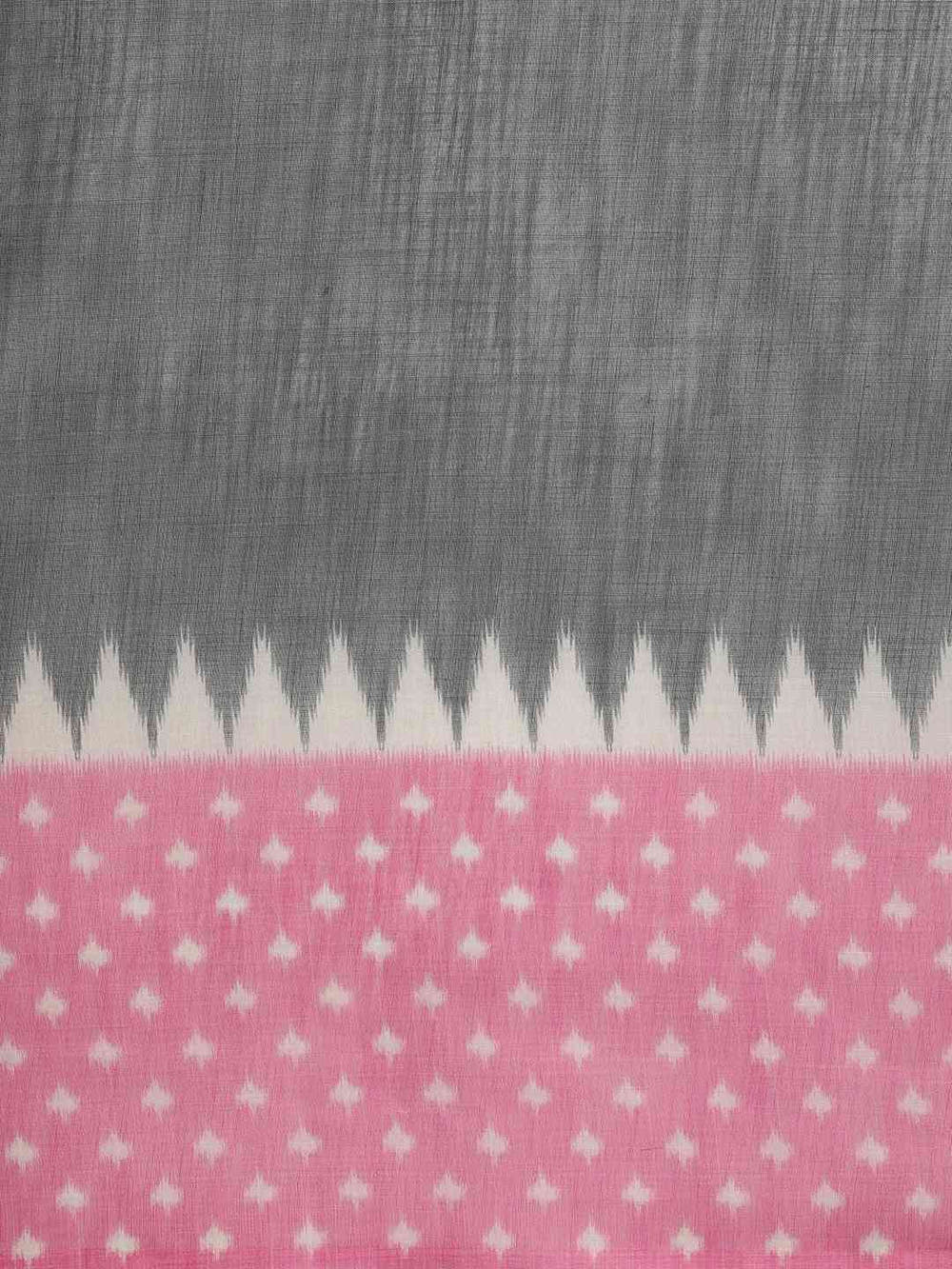 Grey Linen Blend Ikat & Kalamkari Print Saree