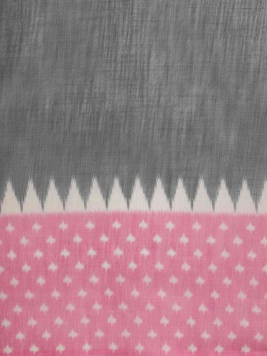 Grey Linen Blend Ikat & Kalamkari Print Saree