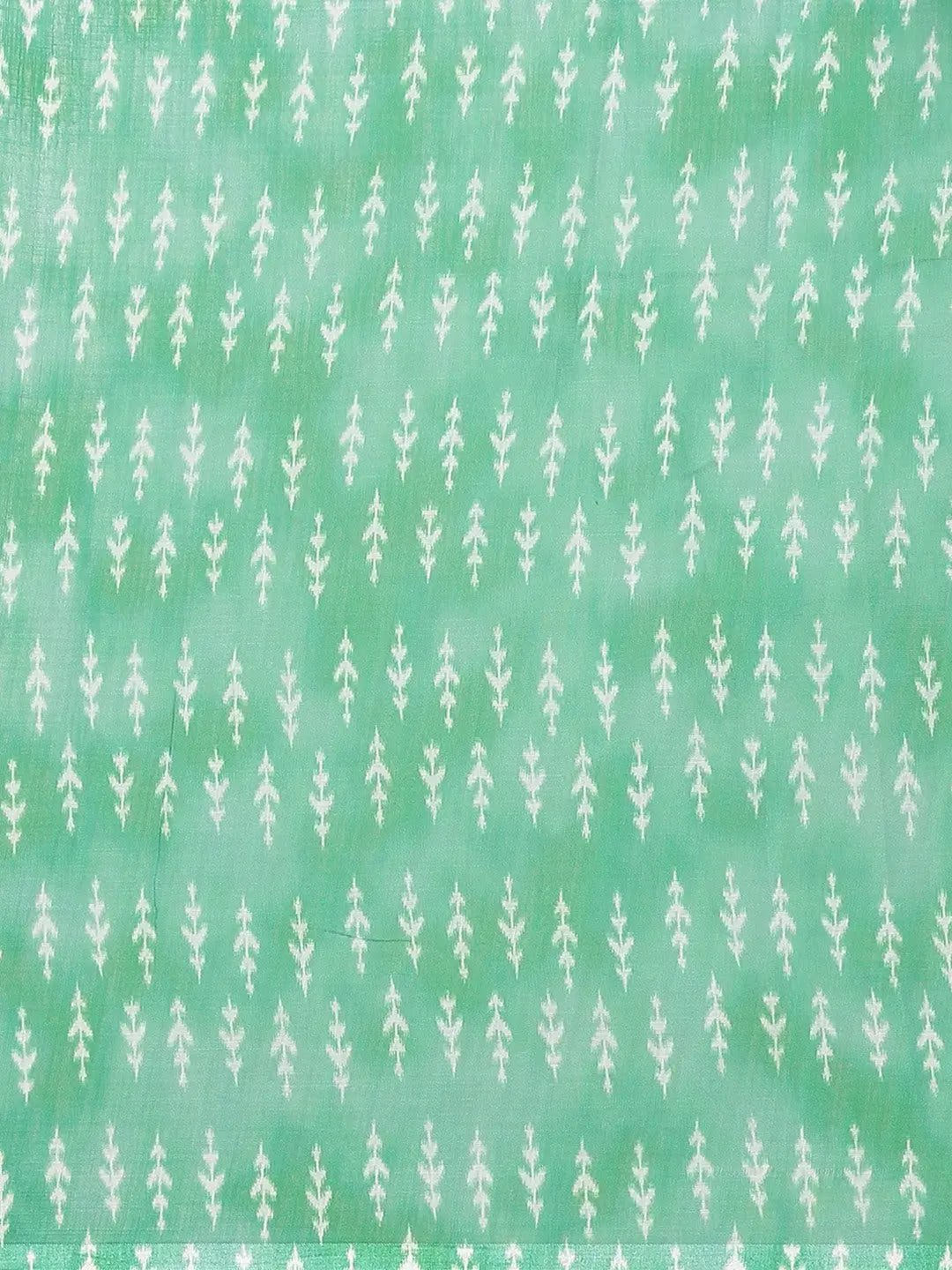 Lime Colour Soft Linen Ikkat Digital Print Saree With Kalamkari Pallu