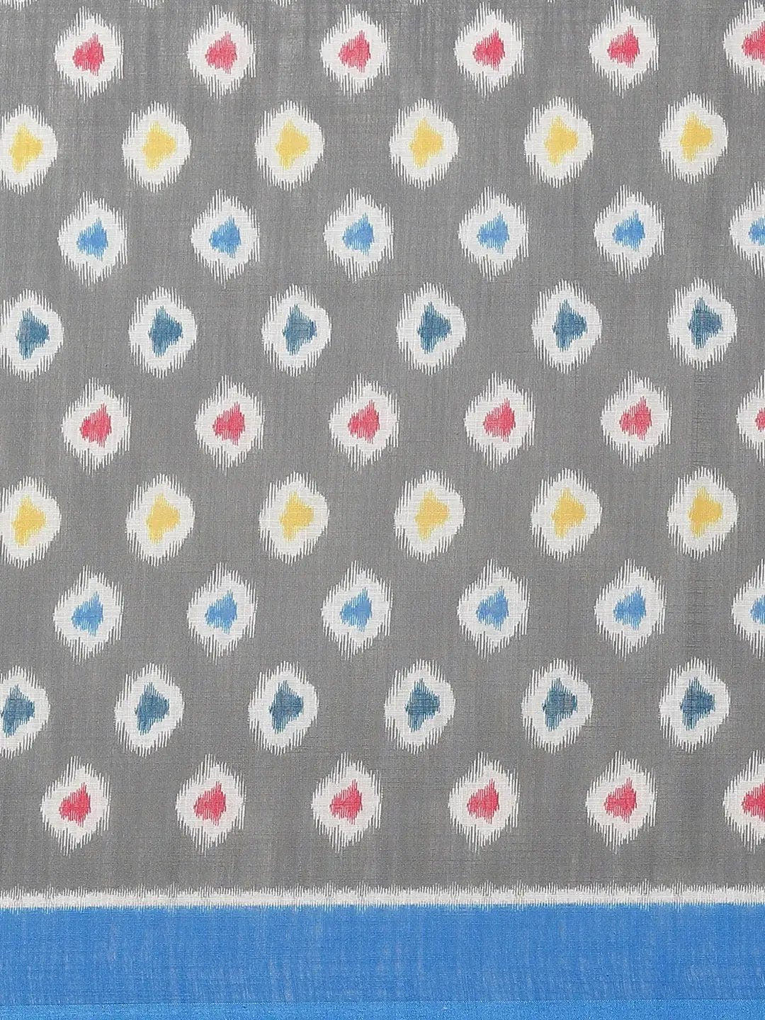 Grey Colour Soft Linen Ikkat Saree With Kalamkari Digital Print
