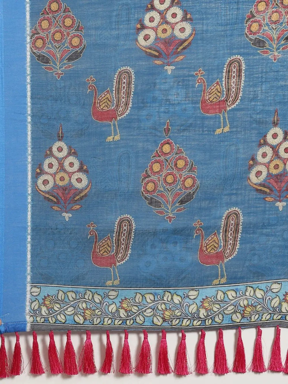 Grey Colour Soft Linen Ikkat Saree With Kalamkari Digital Print