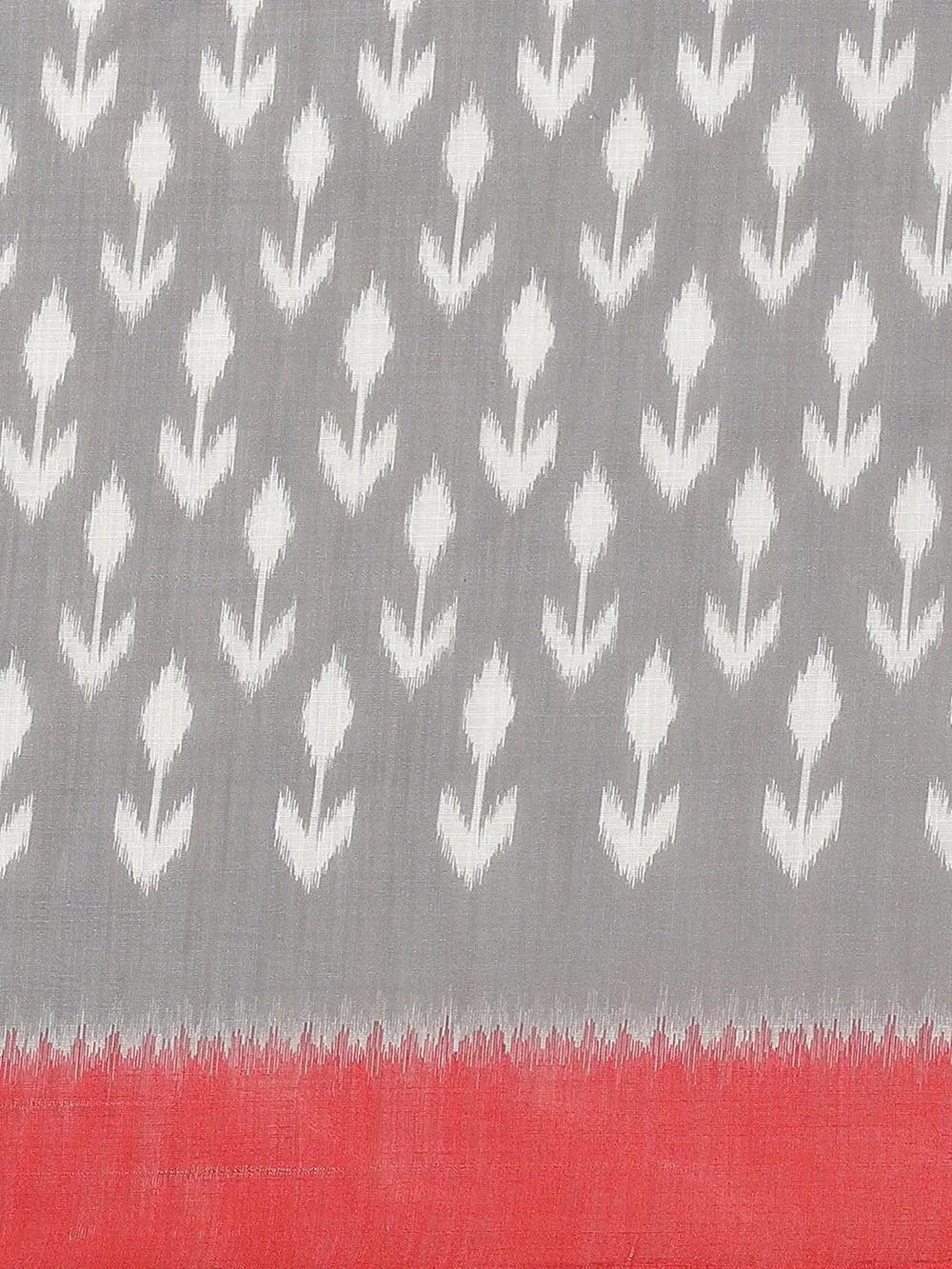 Grey Colour Soft Linen Ikkat Digital Print Saree With Kalamkari Pallu