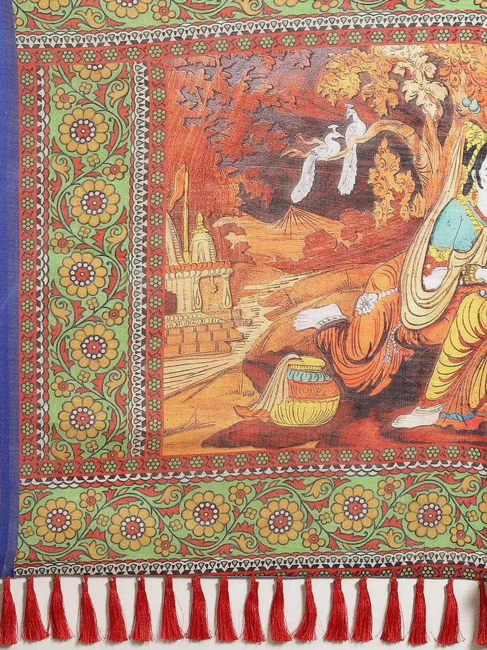 Soft Linen Ikkat Saree With Kalamkari Digital Print