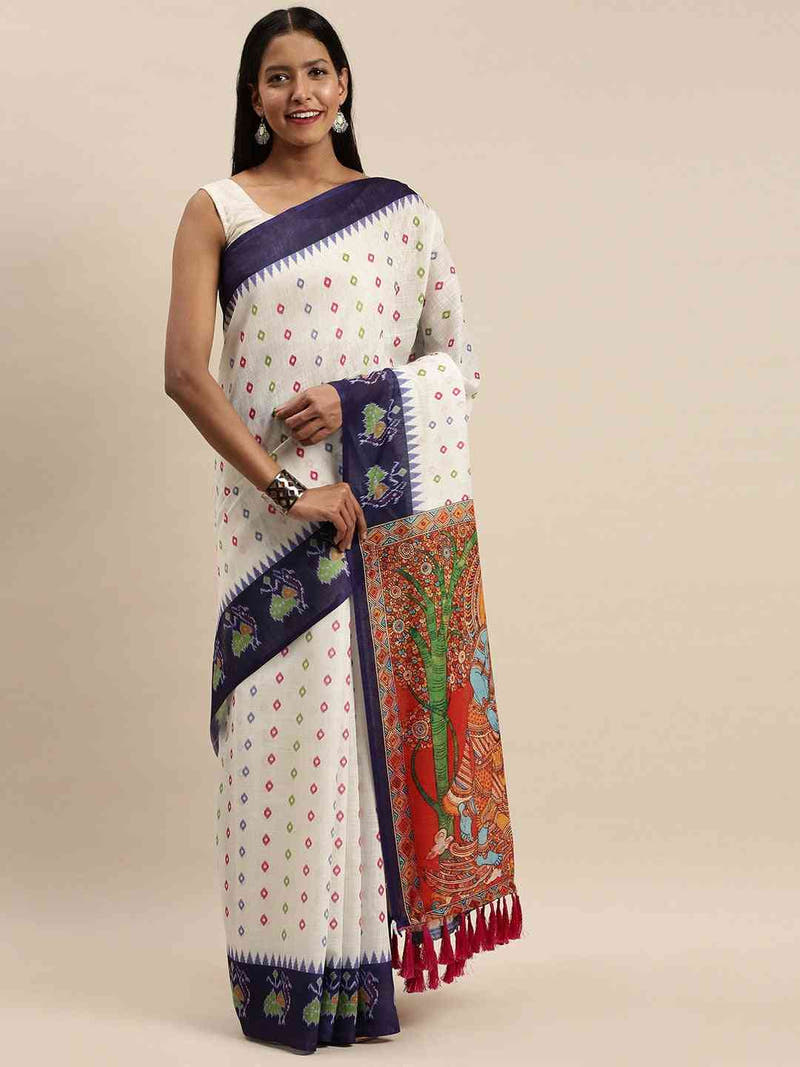 Attractive Soft Linen Ikkat Digital Print Saree