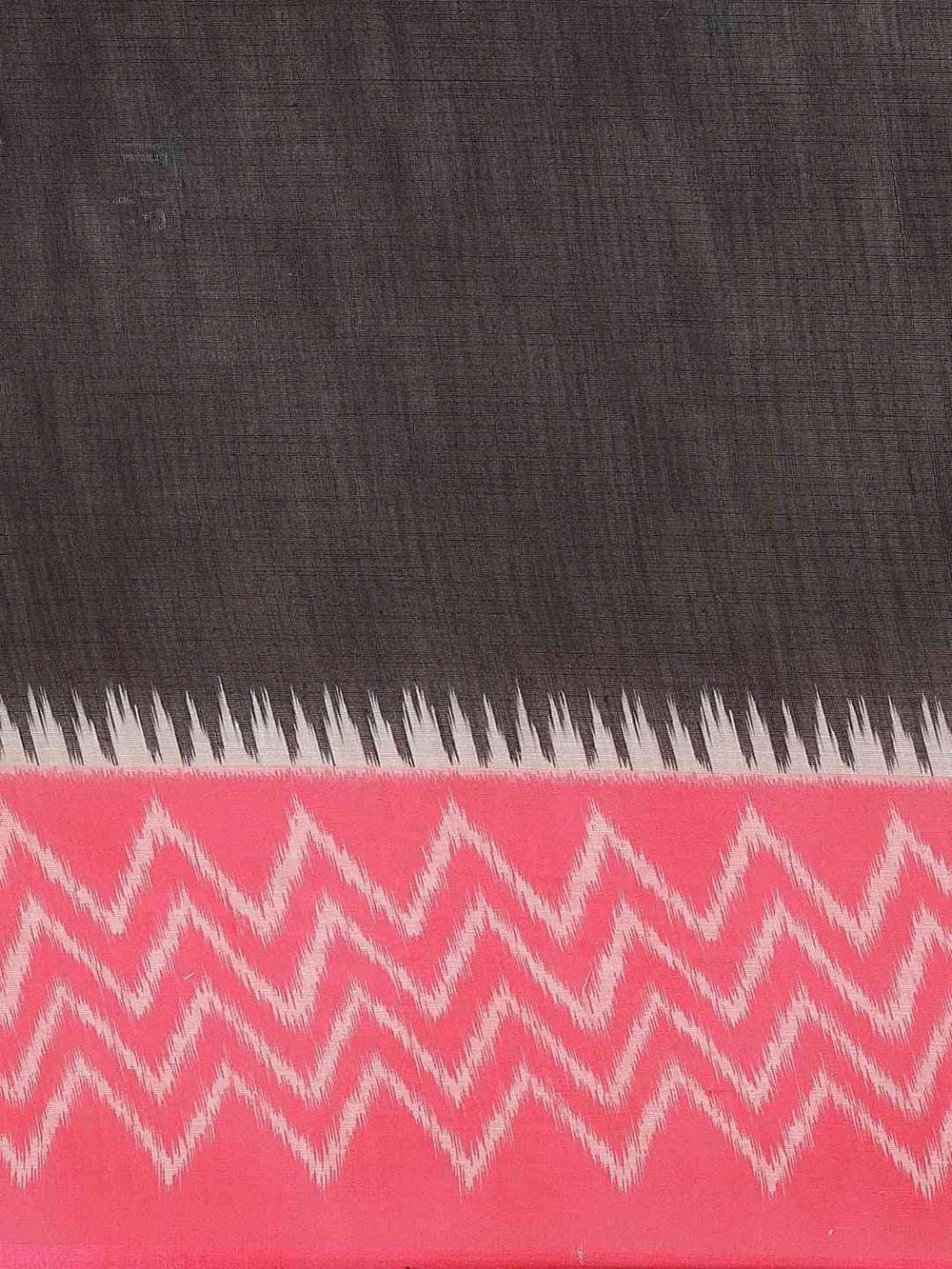 Black & Pink Solid Ikat & Kalamkari Print Saree