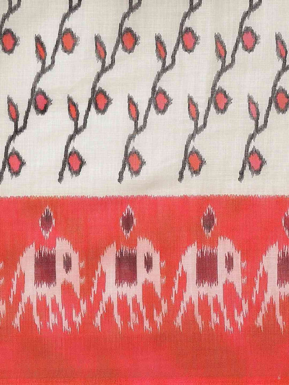 Ikat & Kalamkari Printed Charms in White & Red Saree