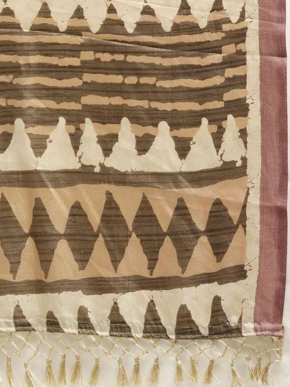 Brown & Beige Linen Blend Bagru Weave Saree