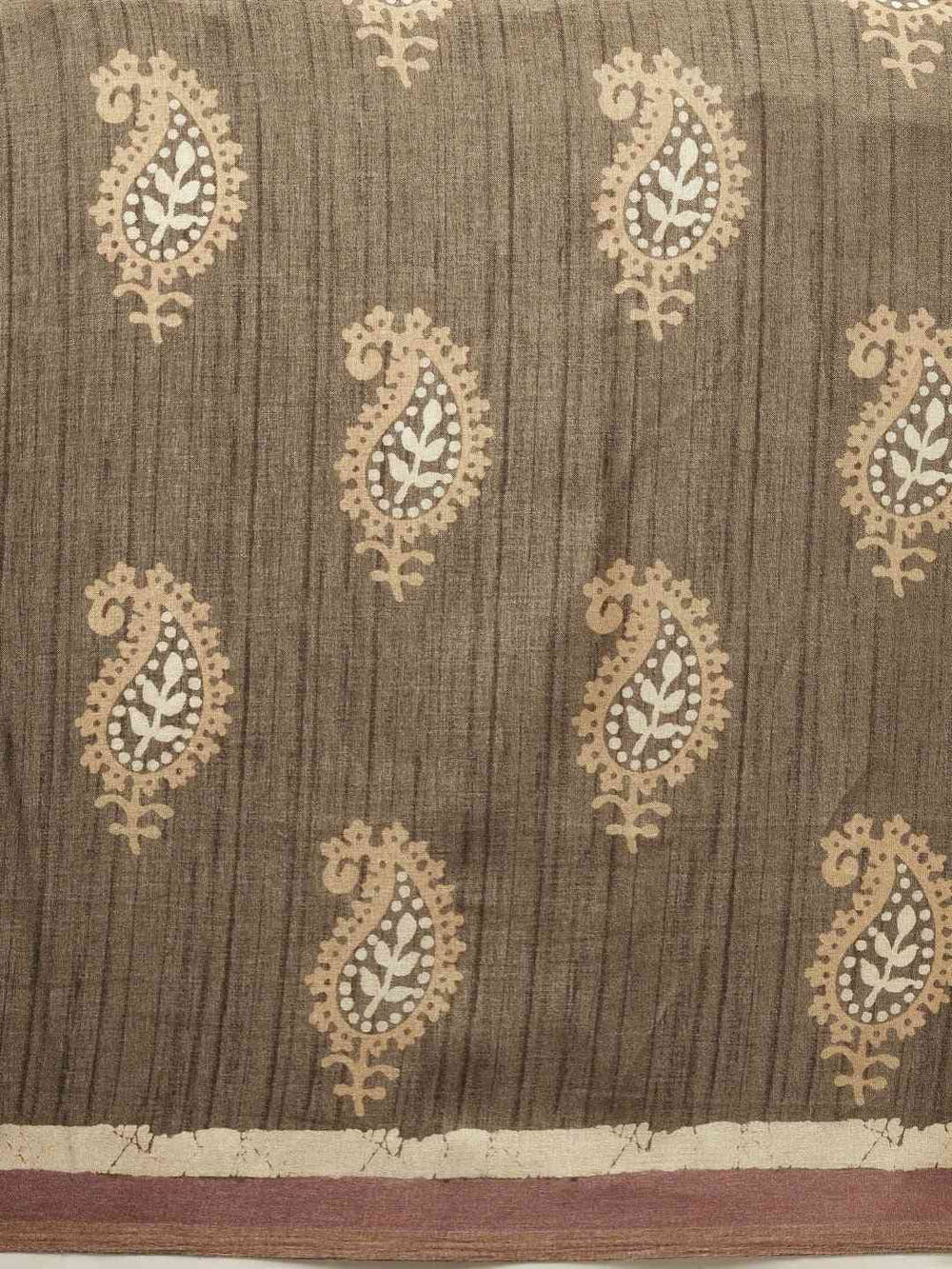 Brown & Beige Linen Blend Bagru Weave Saree