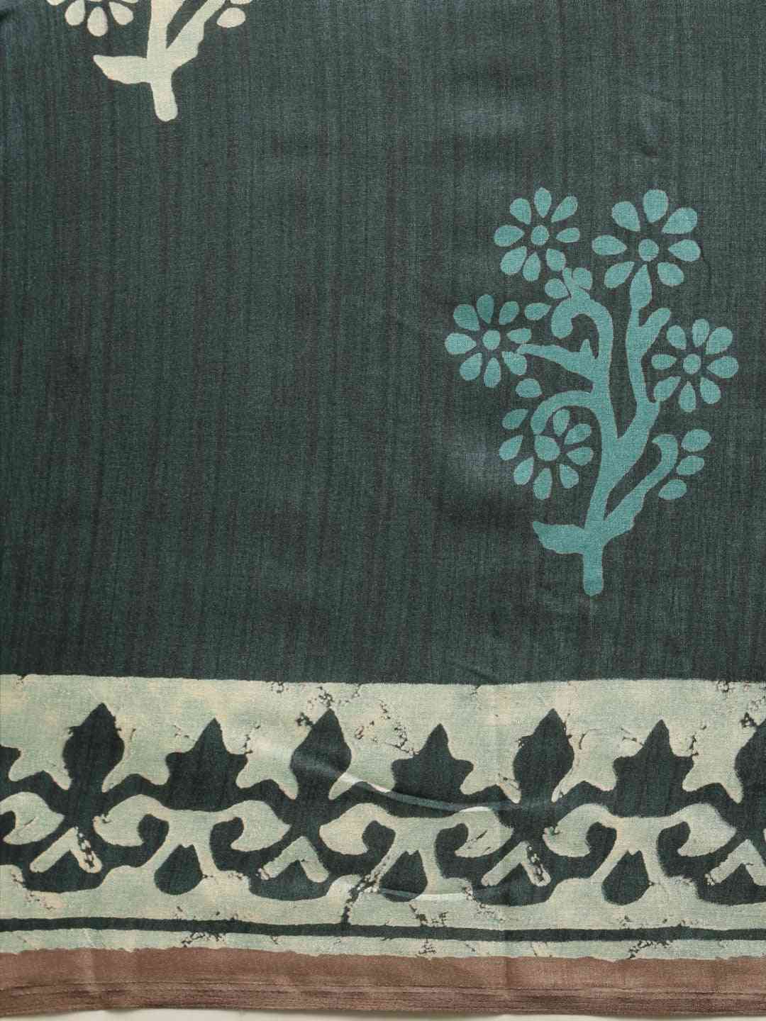 Grey & Blue Linen Blend Bagru Sare