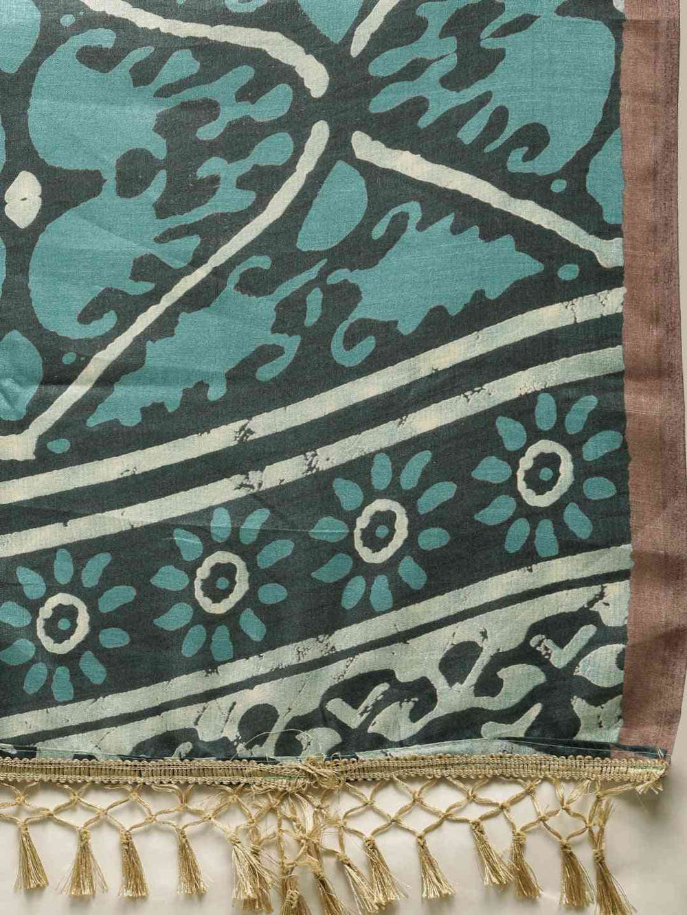Grey & Blue Linen Blend Bagru Sare