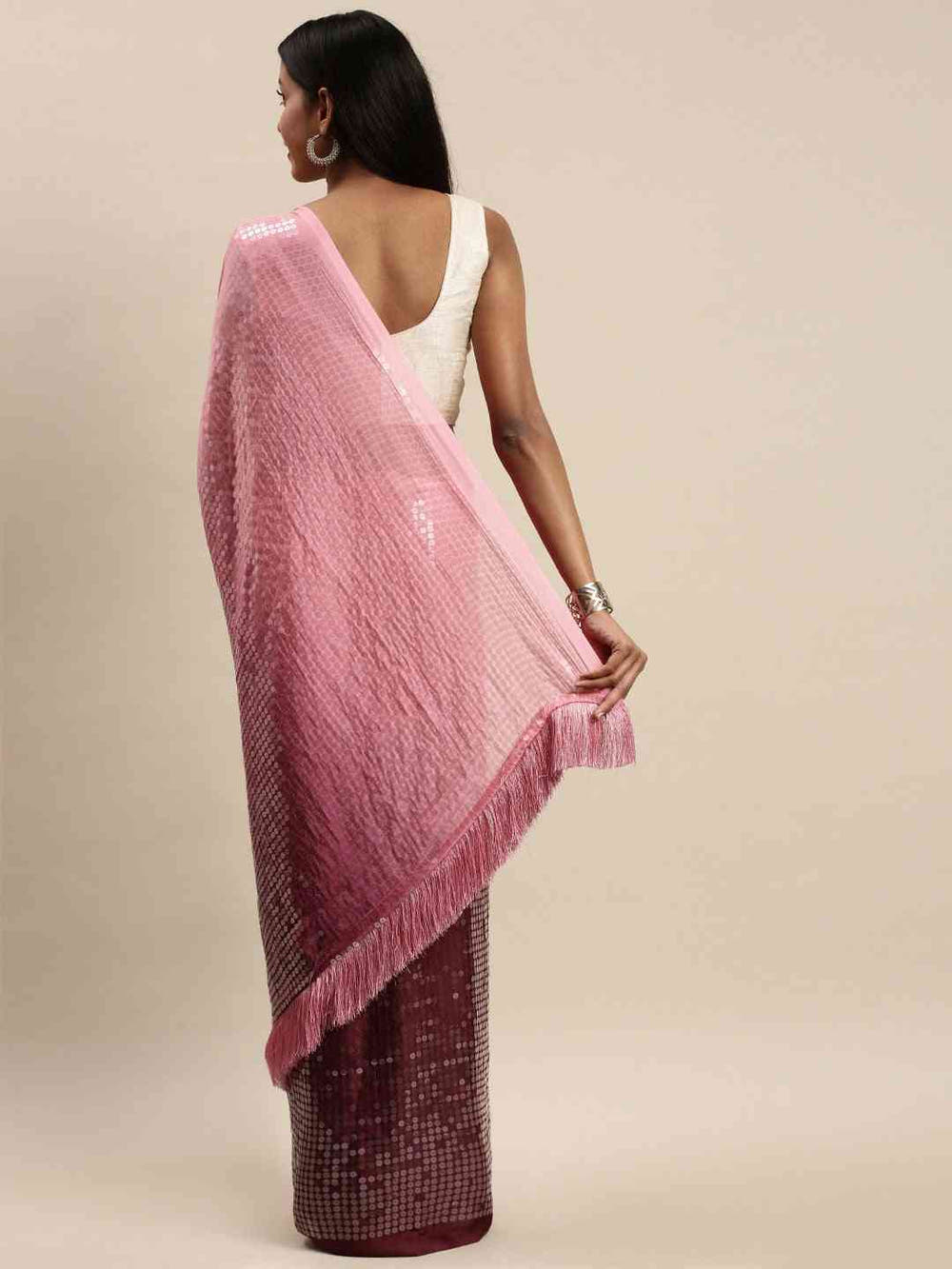 Design Ombre Pink Colour Two Tone Sequence Saree
