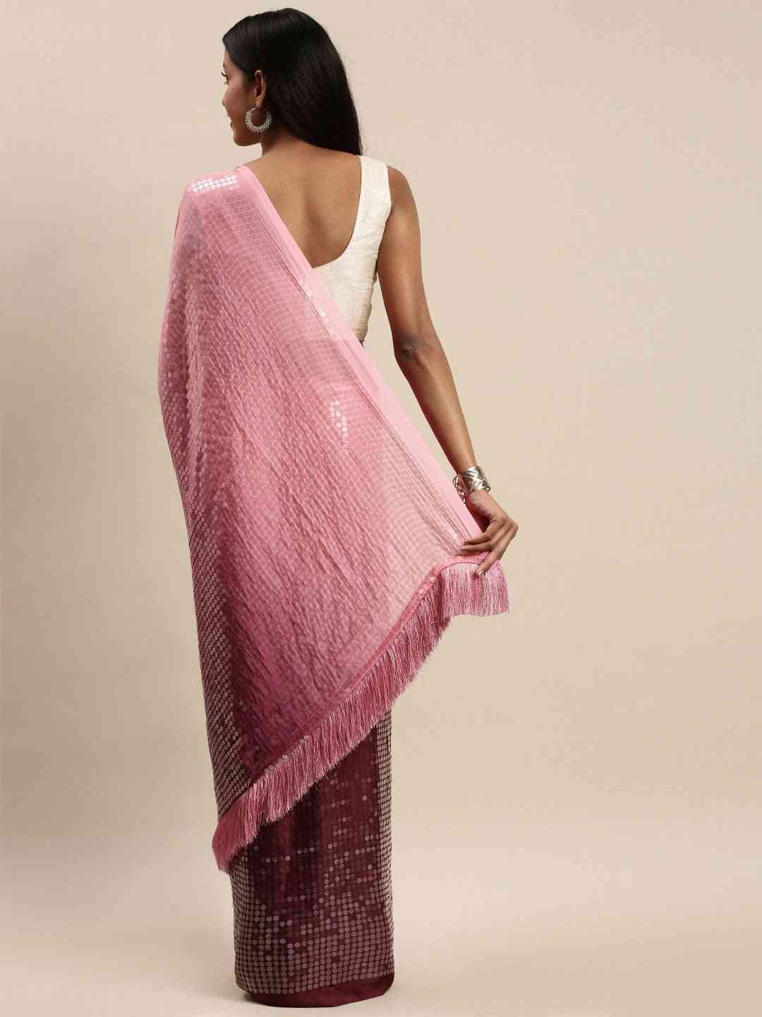 Design Ombre Pink Colour Two Tone Sequence Saree