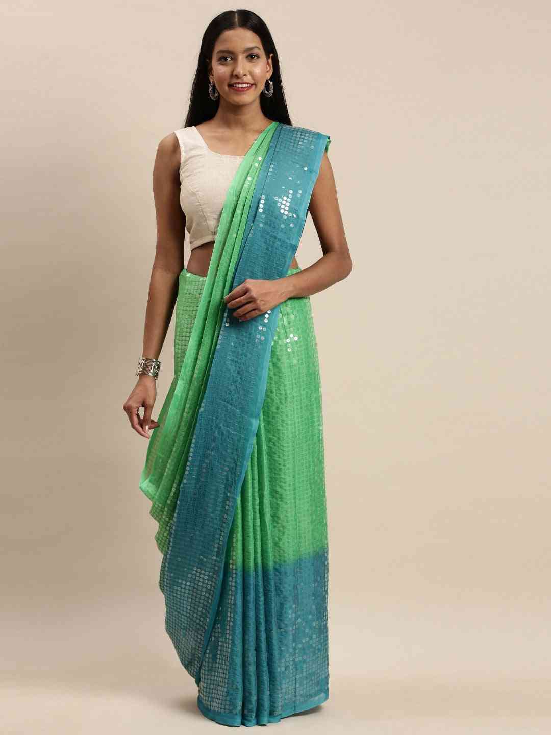 Design Ombre Pista Colour Two Tone Sequence Saree