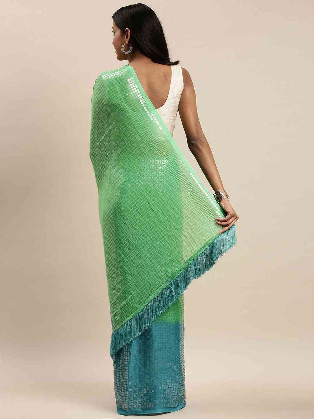 Design Ombre Pista Colour Two Tone Sequence Saree