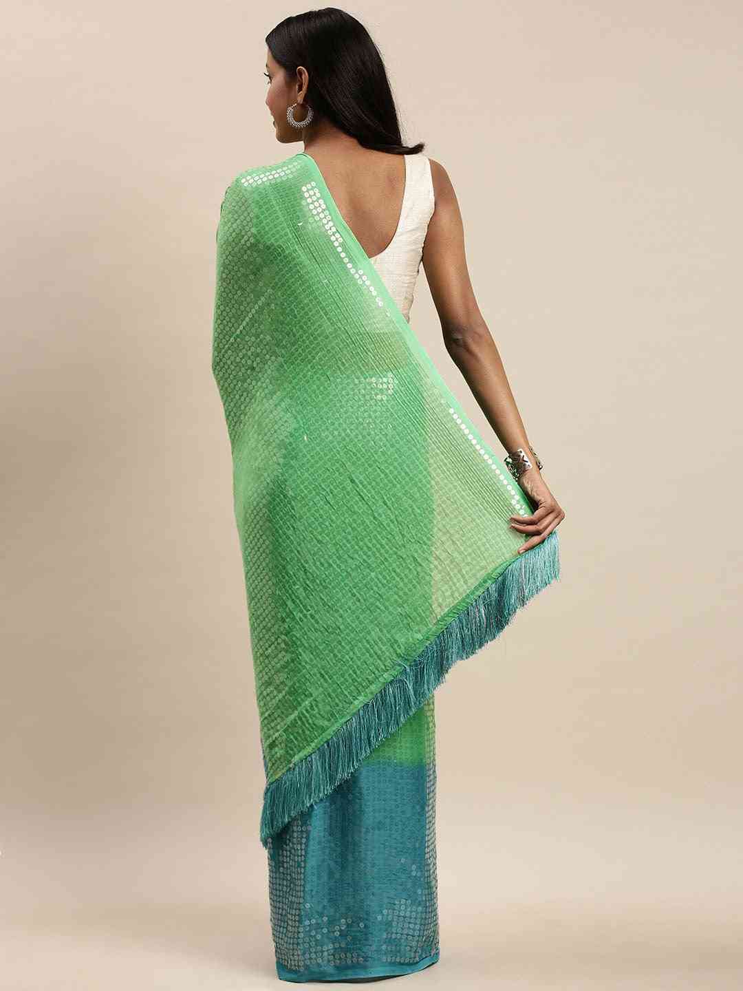 Design Ombre Pista Colour Two Tone Sequence Saree