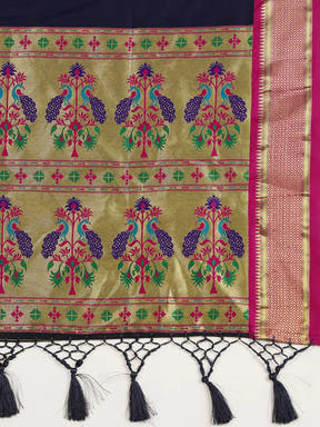 Trendy Yevla Paithani Minakari Work Silk Saree in Navy Colour