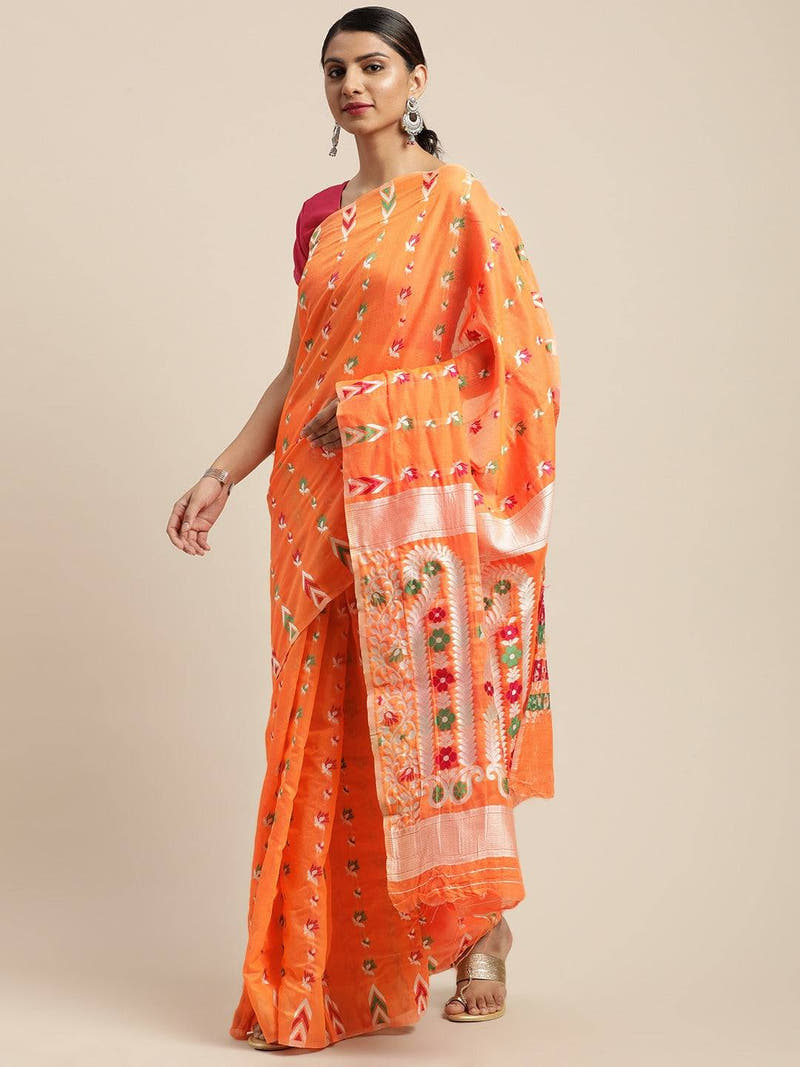 Orange Light Weight Dhakai Jamdani Saree