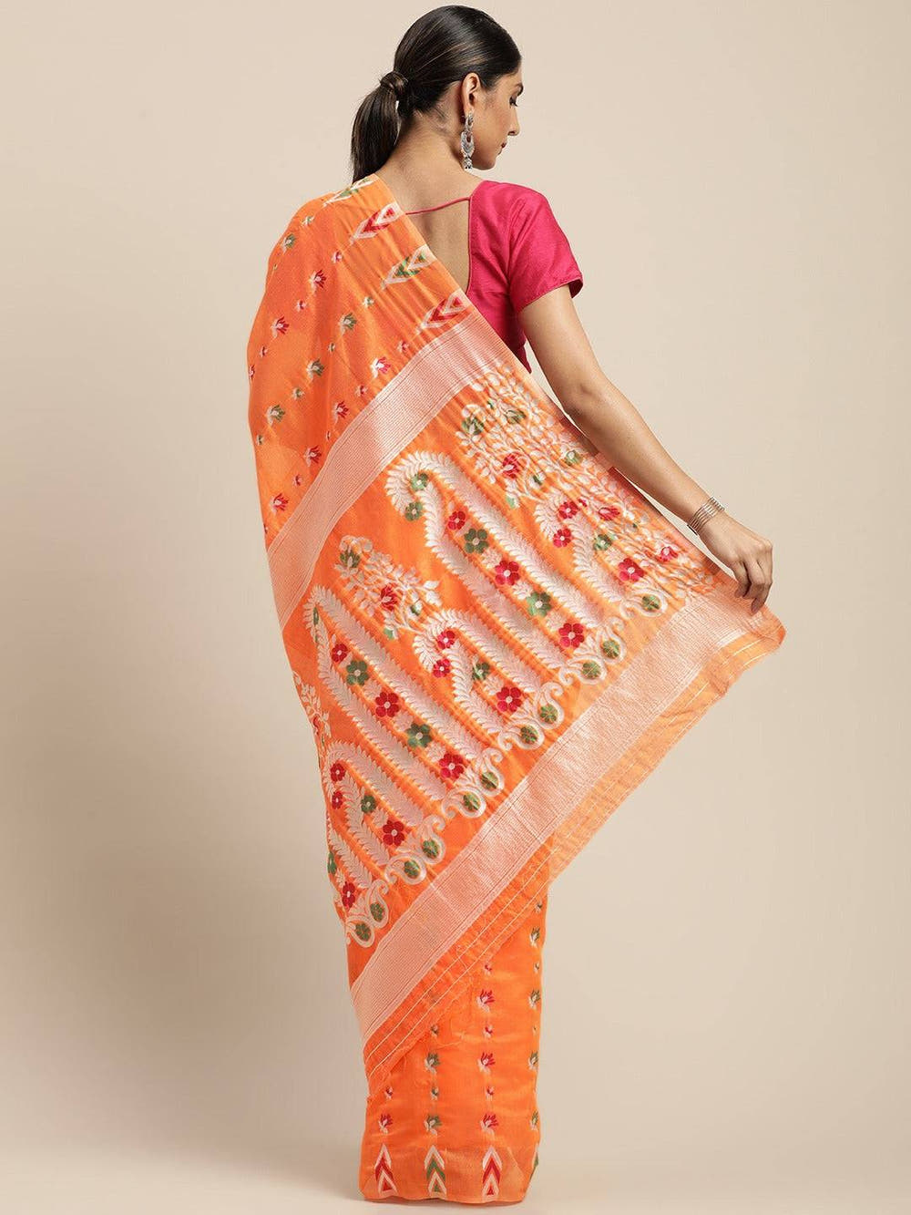Orange Light Weight Dhakai Jamdani Saree