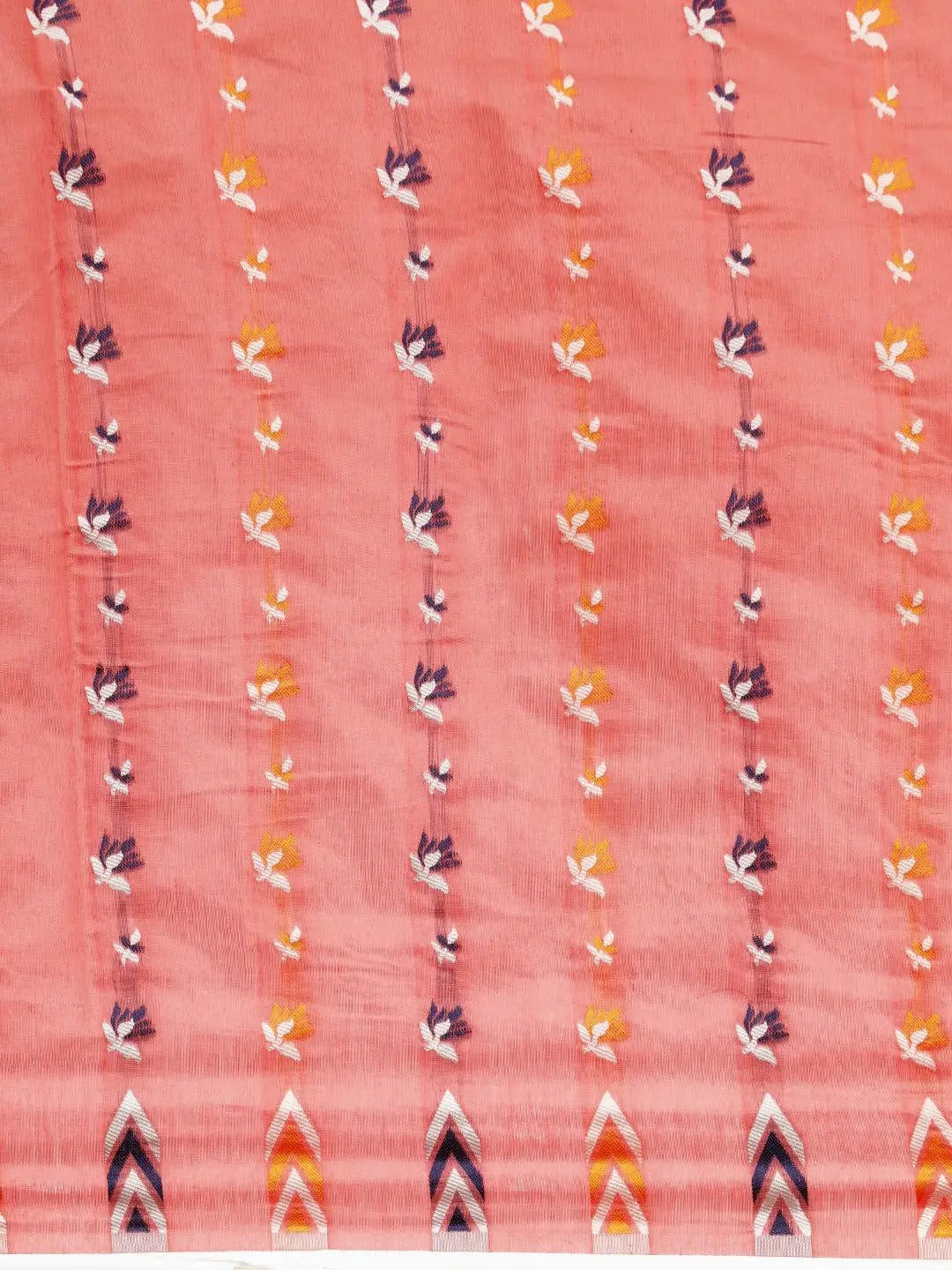 Coral Pink Dhakai Jamdani Light Weight Saree