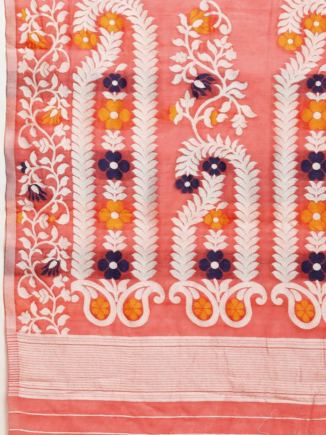 Coral Pink Dhakai Jamdani Light Weight Saree