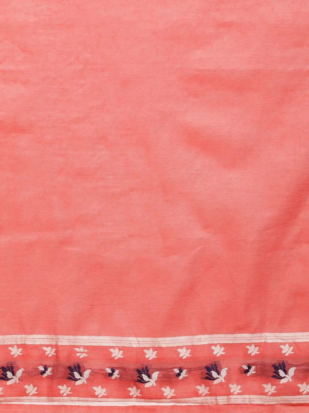 Coral Pink Dhakai Jamdani Light Weight Saree