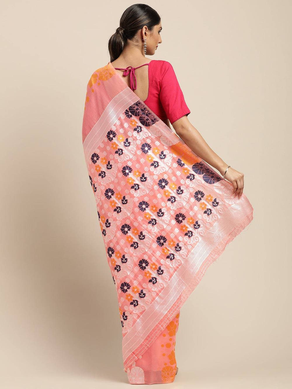 Deep Pink Dhakai Jamdani Cotton Silk Saree