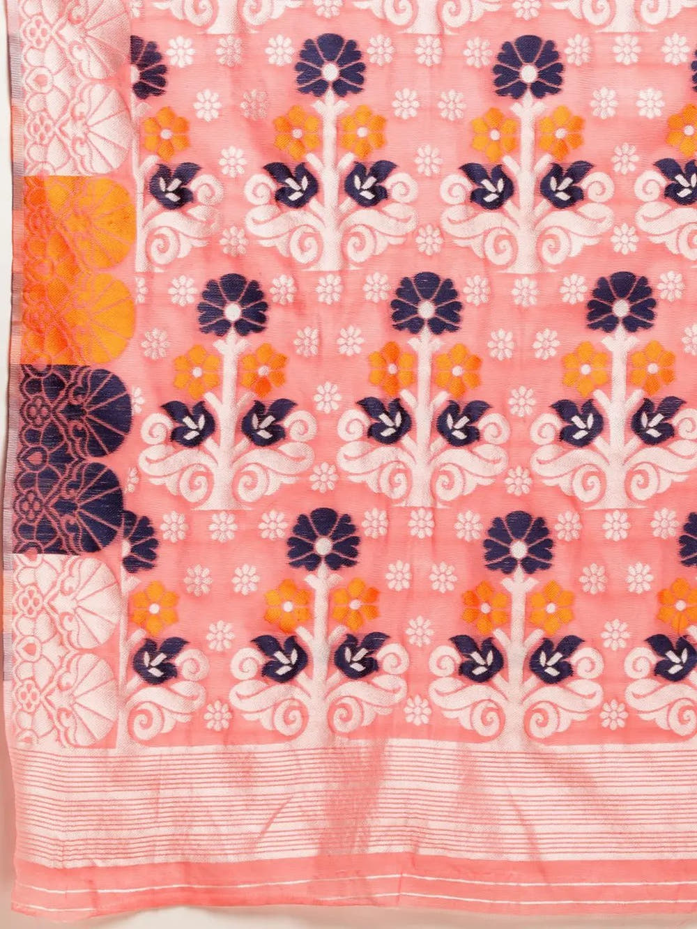 Deep Pink Dhakai Jamdani Cotton Silk Saree