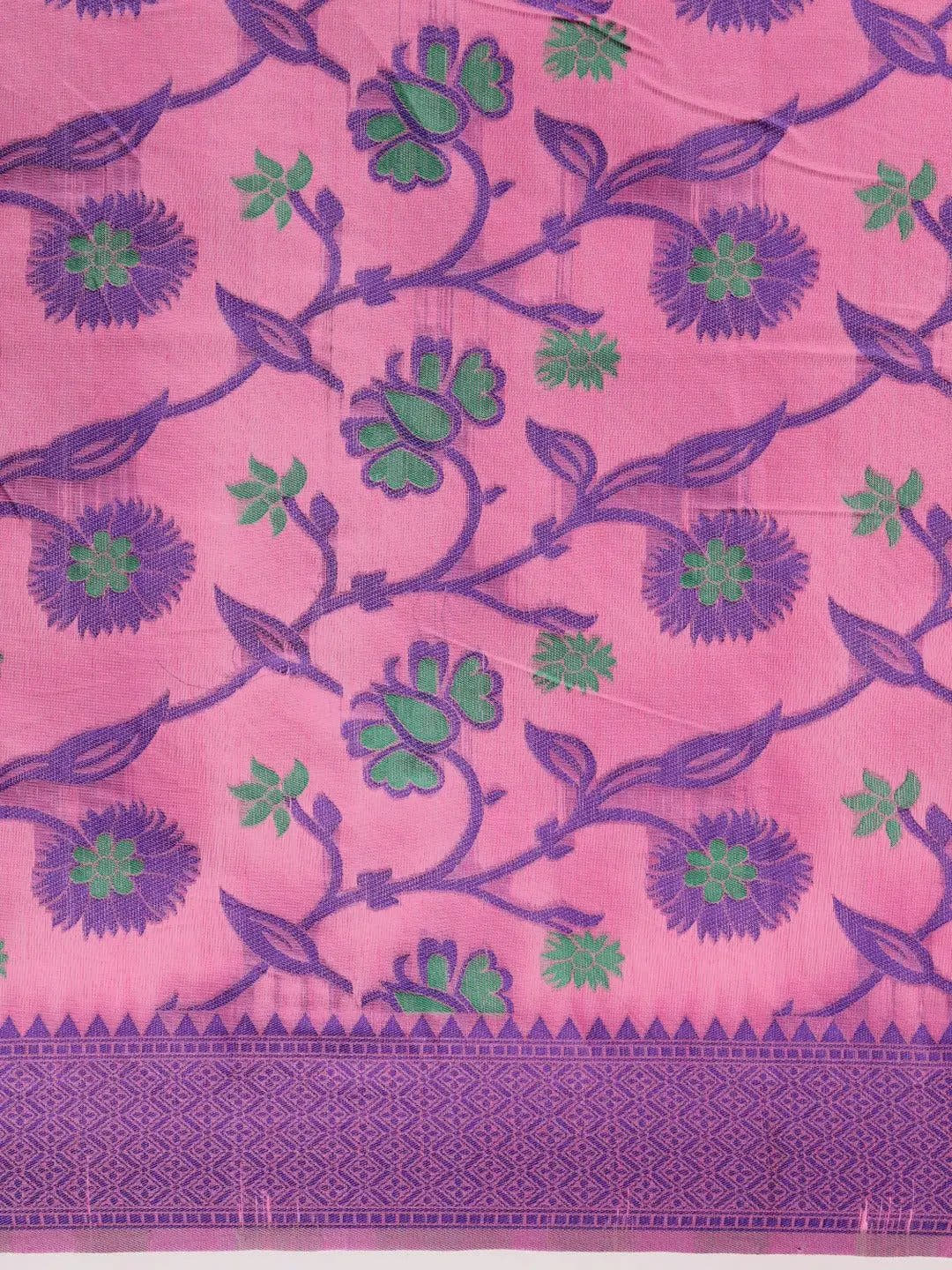 Fuchsia Dhakai Jamdani Cotton Silk Saree