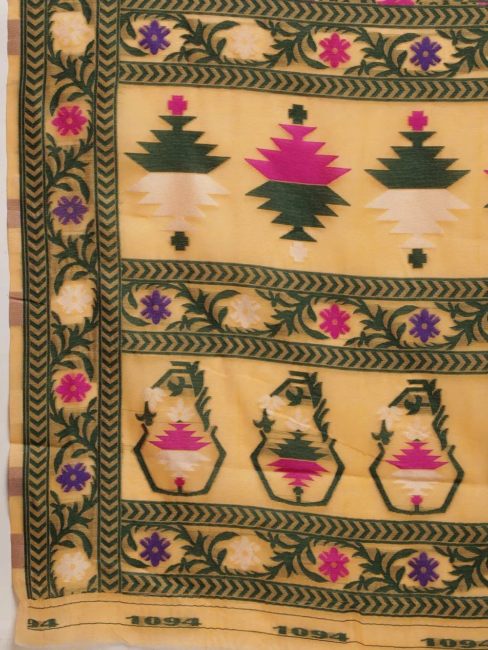 Olive Mustard Dhakai Jamdani Silk Saree