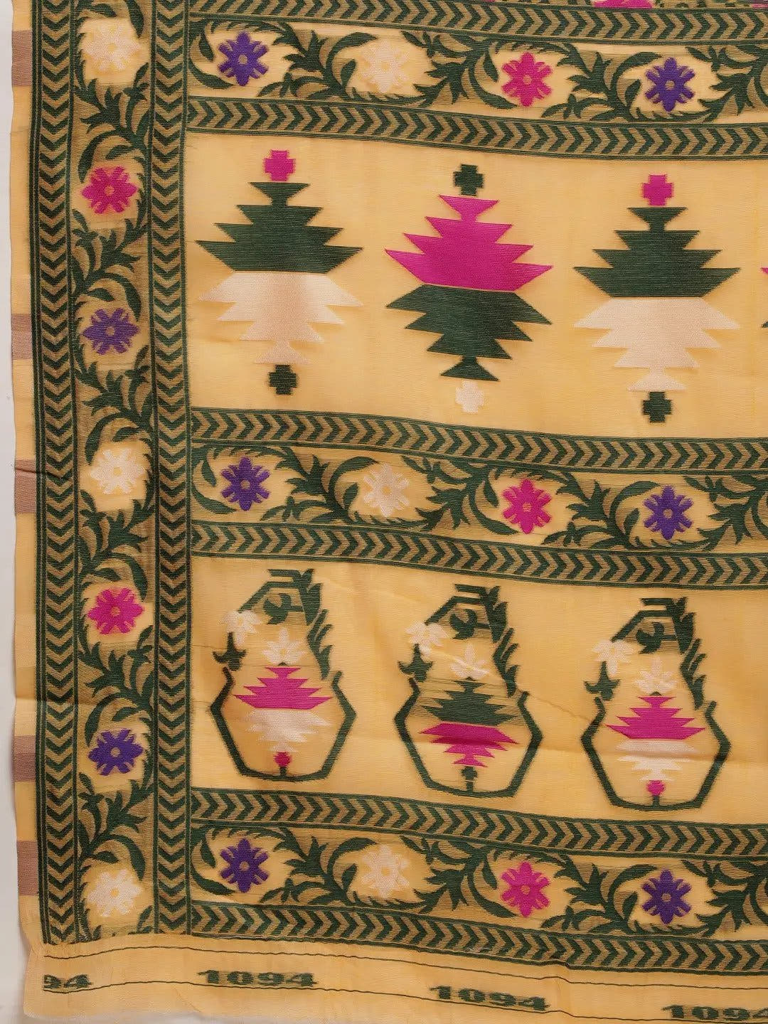 Olive Mustard Dhakai Jamdani Silk Saree