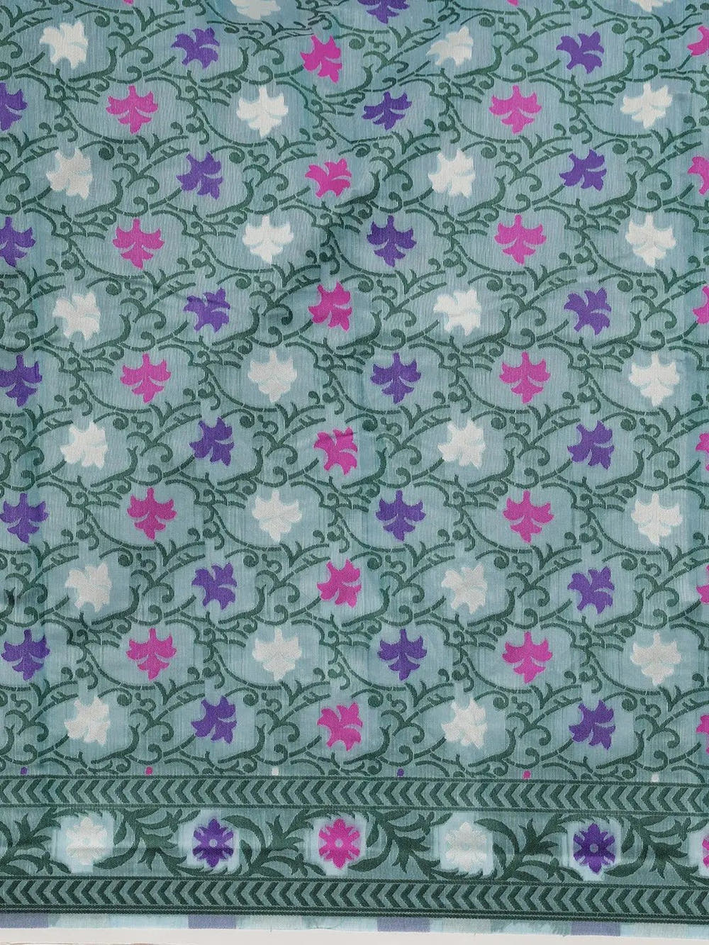 Slate Blue Dhakai Jamdani Cotton Silk Saree