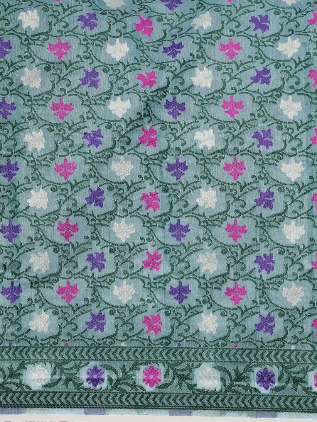 Slate Blue Dhakai Jamdani Cotton Silk Saree