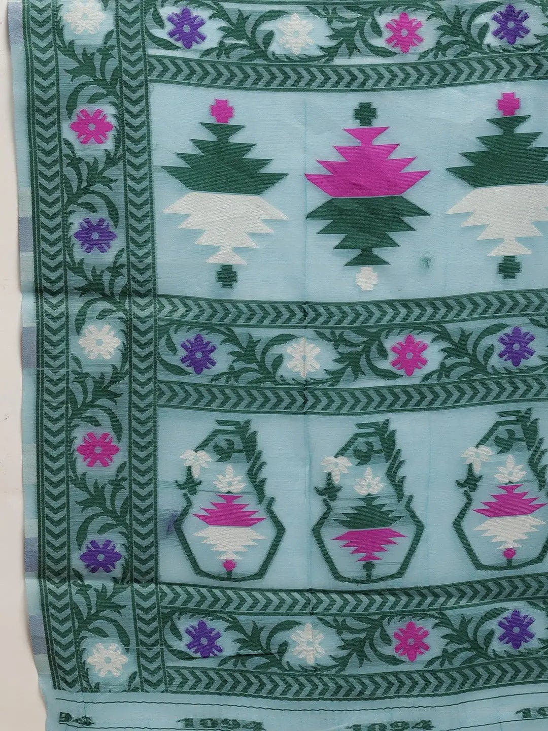 Slate Blue Dhakai Jamdani Cotton Silk Saree