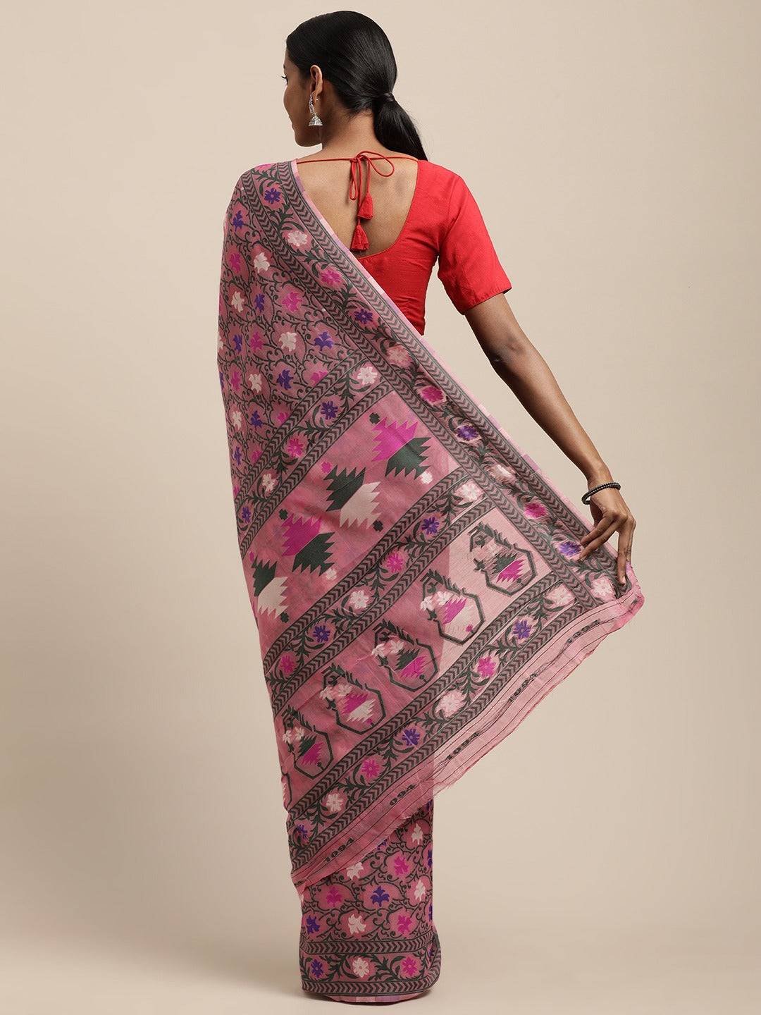 Dusty Pink Dhakai Jamdani Cotton Silk Saree