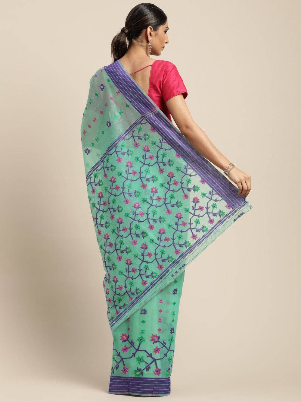 Sea Green Dhakai Jamdani Light Weight Saree