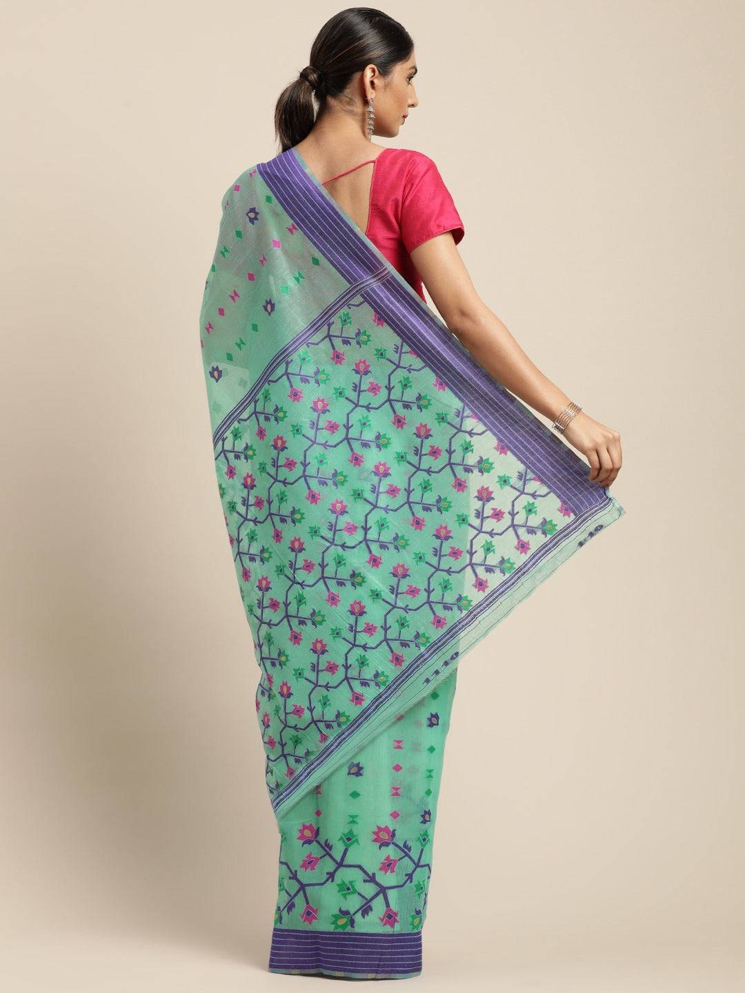 Sea Green Dhakai Jamdani Light Weight Saree
