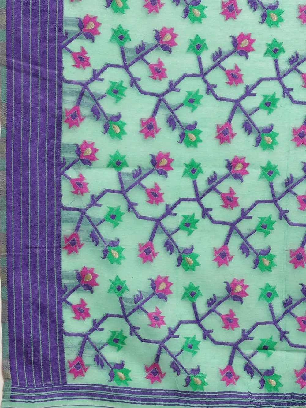 Sea Green Dhakai Jamdani Light Weight Saree