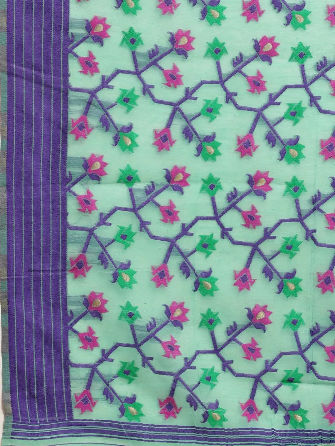 Sea Green Dhakai Jamdani Light Weight Saree