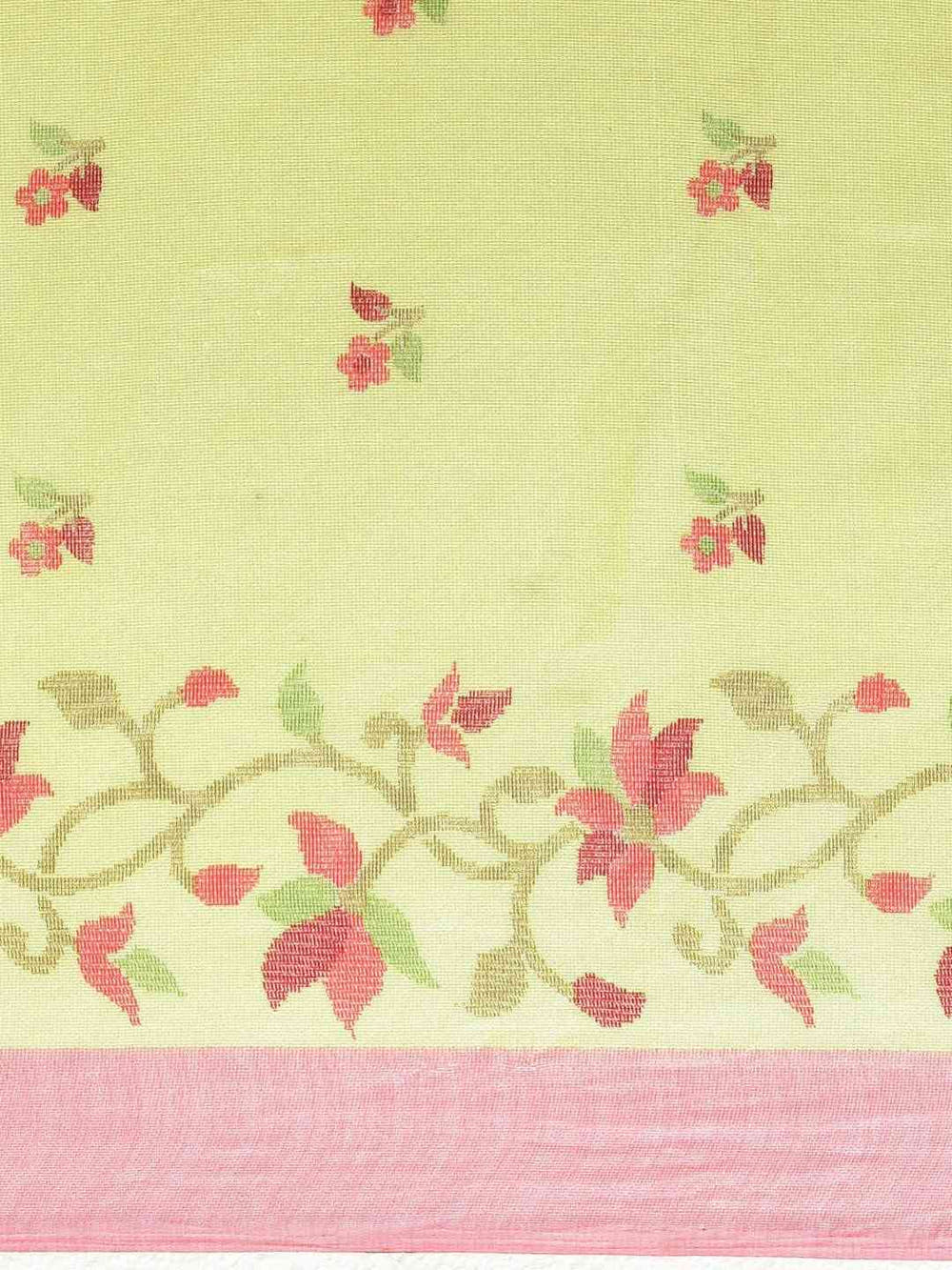 Jamdani Light Green Colour Floral Print Solid Saree