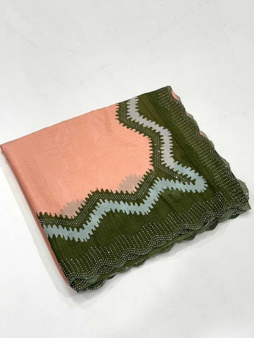 Peach Soft Chinnon Stone Work Saree