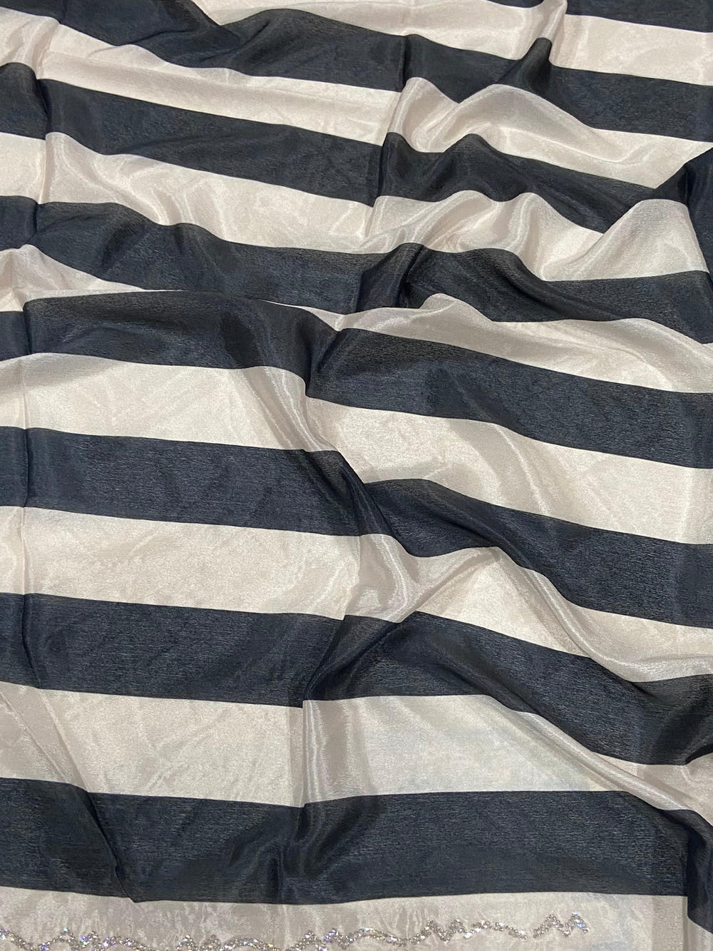 Black And White Poly Chiffon Stone Work Saree