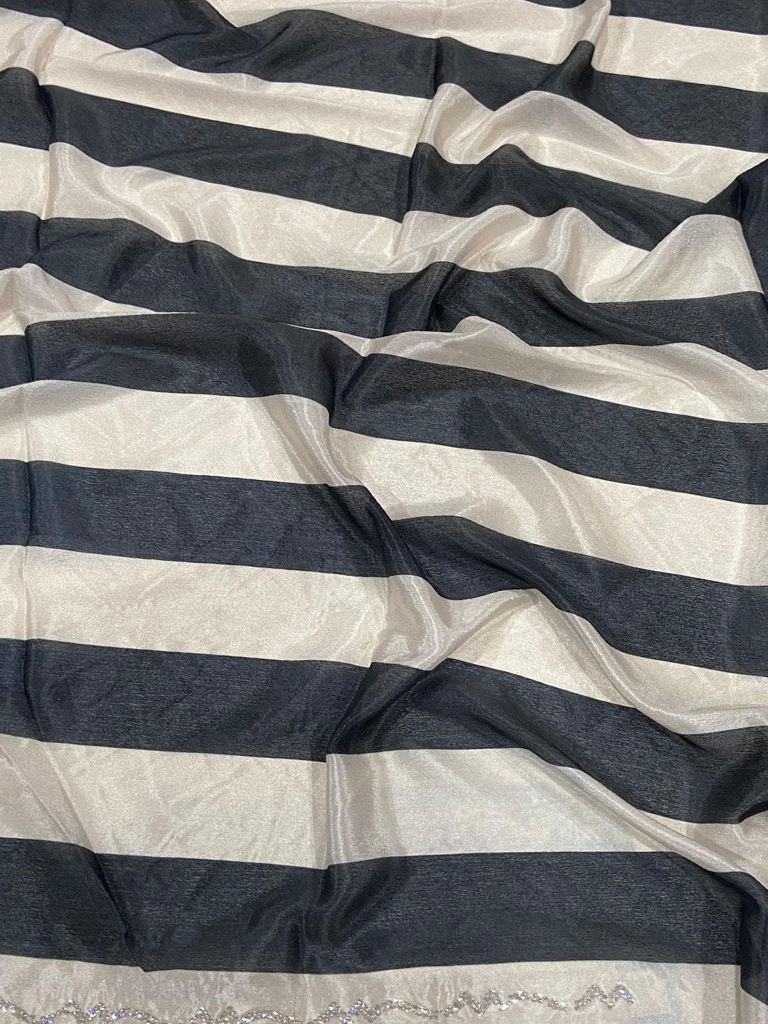 Black And White Poly Chiffon Stone Work Saree