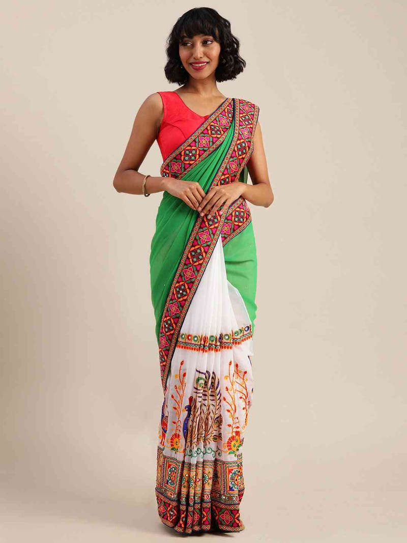 Royal Green Colour Festive Wear Poly Georgette Saree