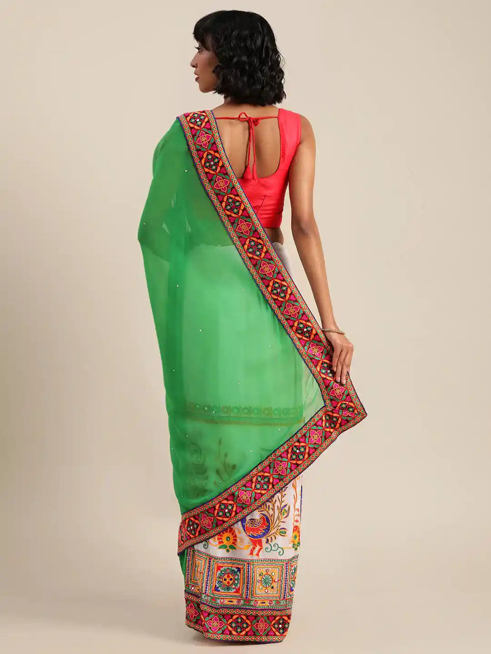 Royal Green Colour Festive Wear Poly Georgette Saree