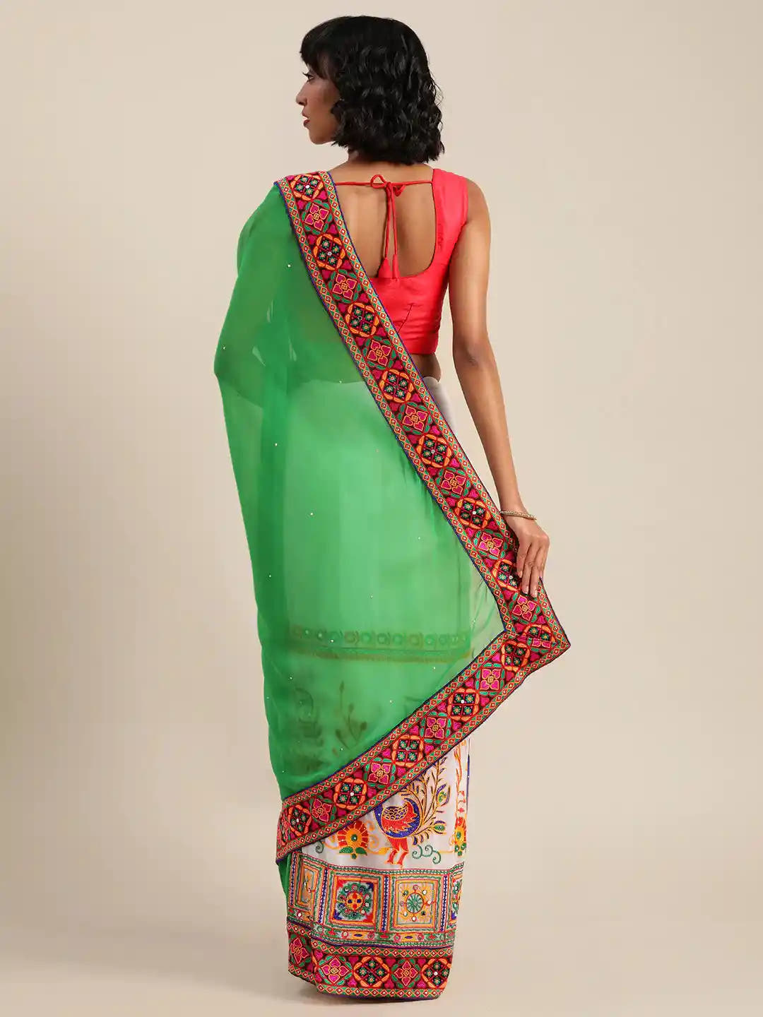 Royal Green Colour Festive Wear Poly Georgette Saree
