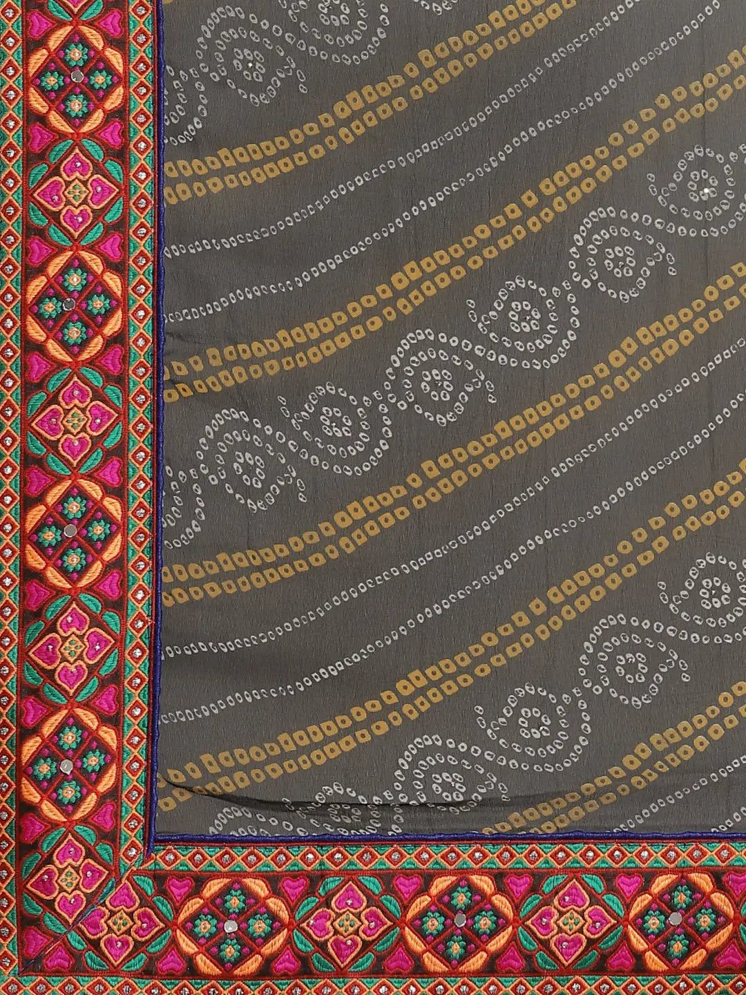 Royal Black Colour Katchi Embroidery &  Bandhani Print Saree