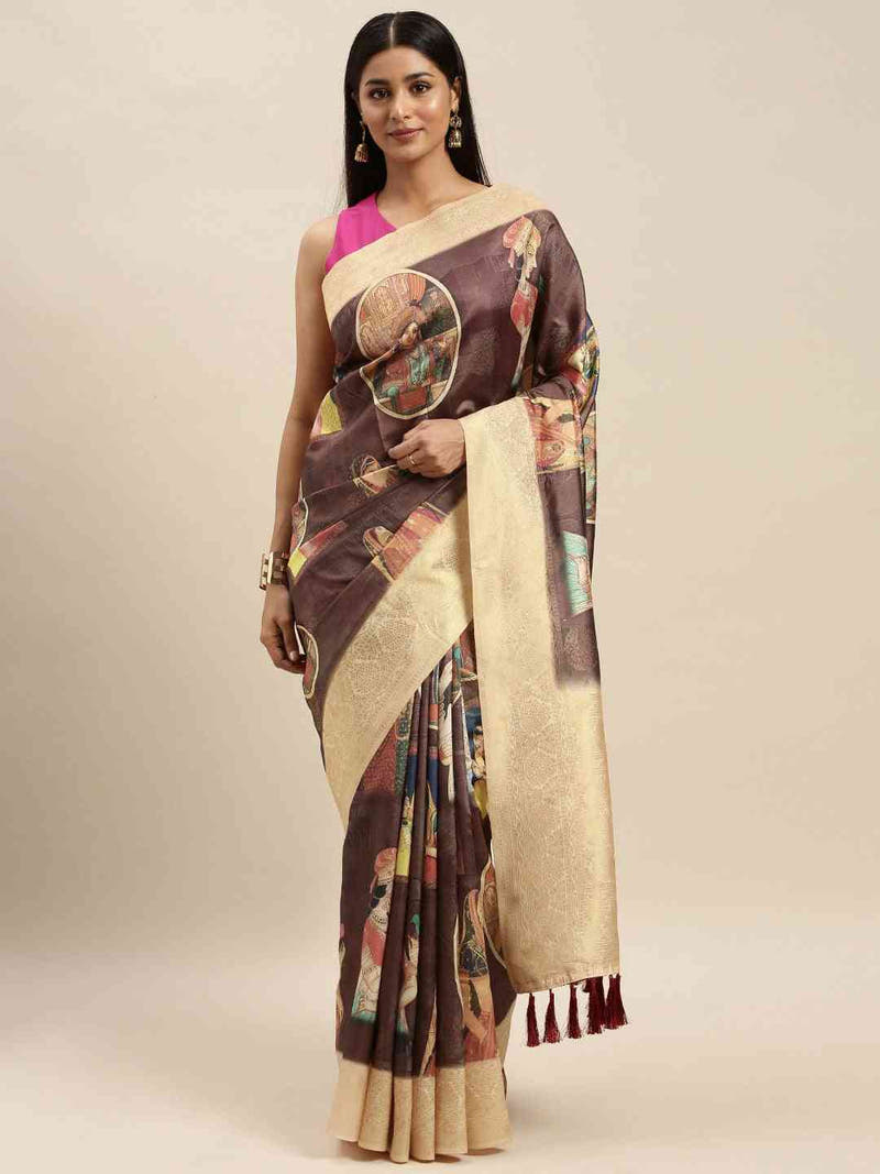 Banarasi Katan Silk Kalamakri Digital Print Saree