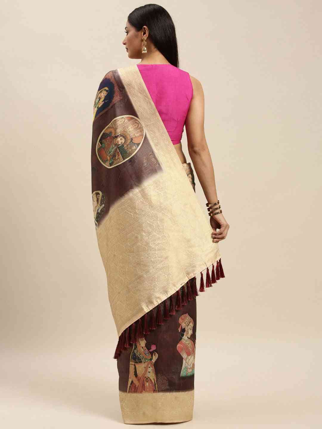 Banarasi Katan Silk Kalamakri Digital Print Saree