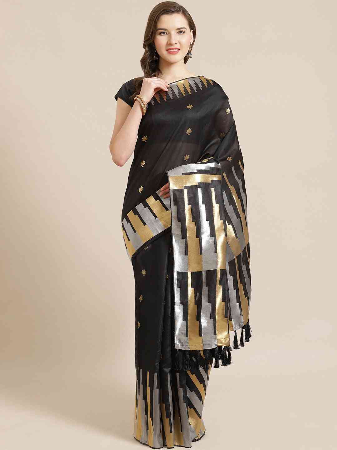 Stylish Black Colour Ethnic Motifs And Zari Silk Banarasi Saree