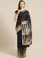 Stylish Black Colour Ethnic Motifs And Zari Silk Banarasi Saree